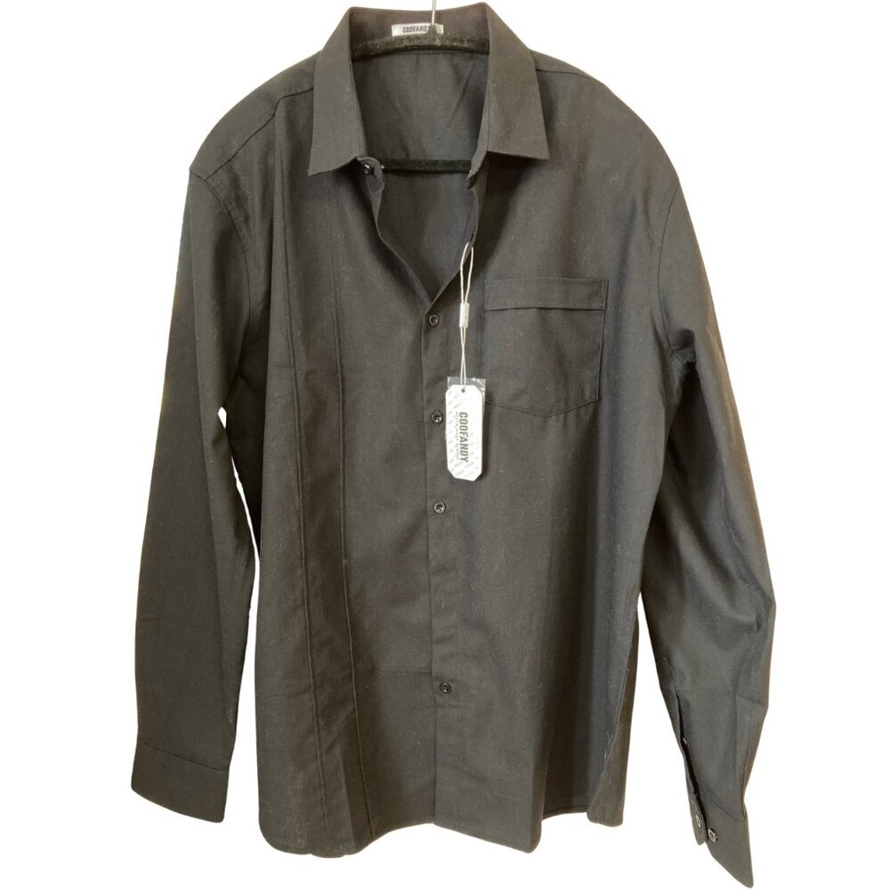 Men's Linen Blend‎ Shirt, Large, Black, Business Casual, Dating NWT, Coofandy